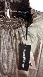 Metallic high neck blouse gold long sleeves - Size S | Karl Lagerfeld