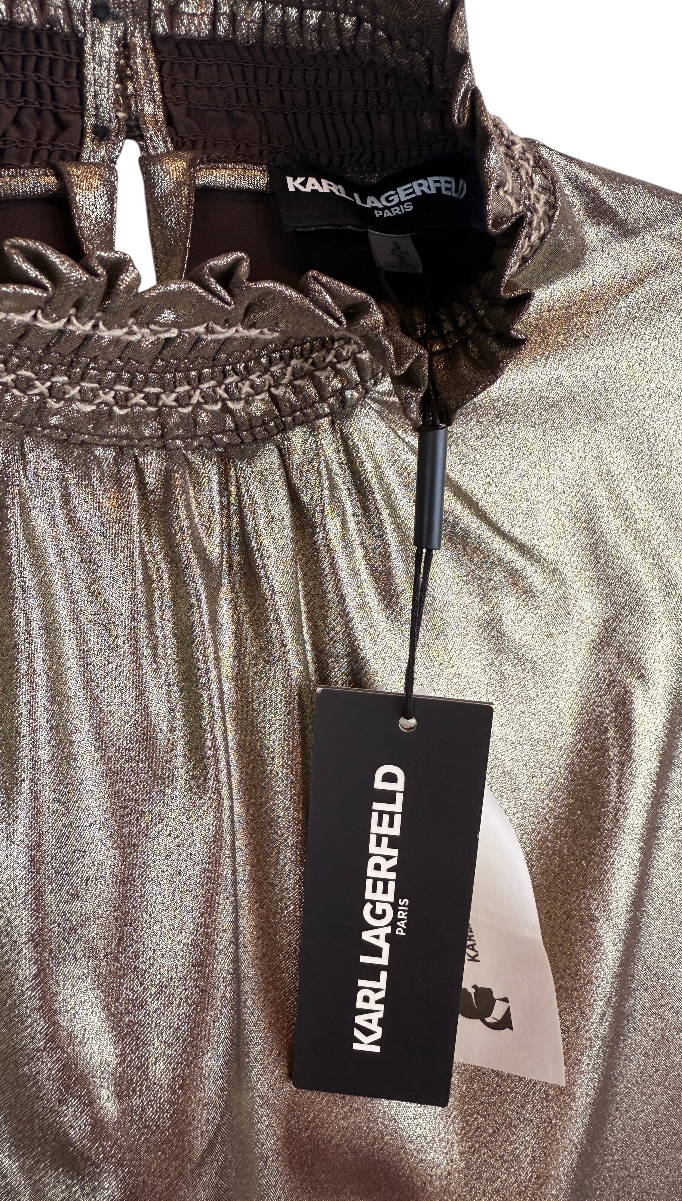Metallic high neck blouse gold long sleeves - Size S | Karl Lagerfeld