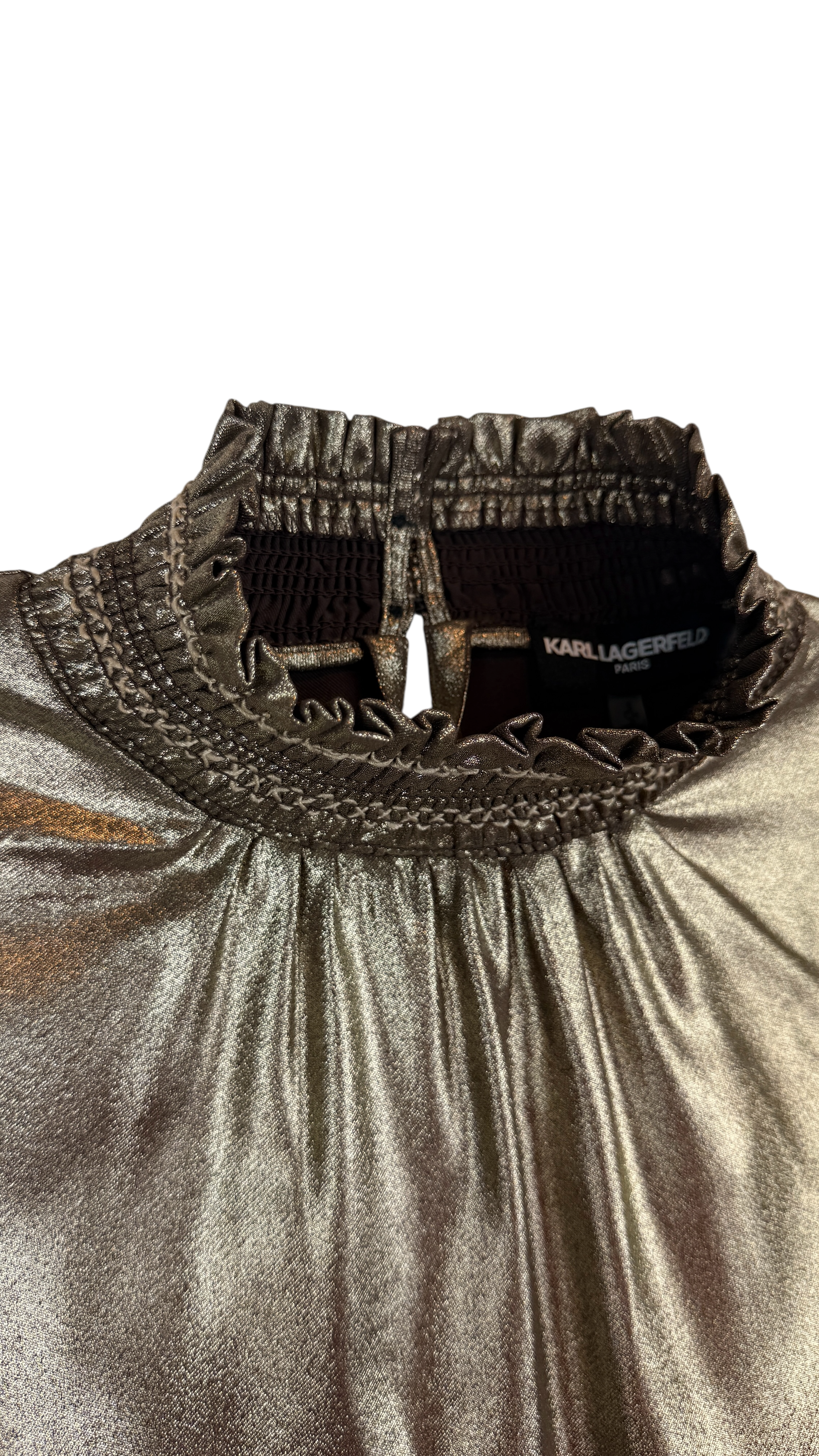 Metallic high neck blouse gold long sleeves - Size S | Karl Lagerfeld