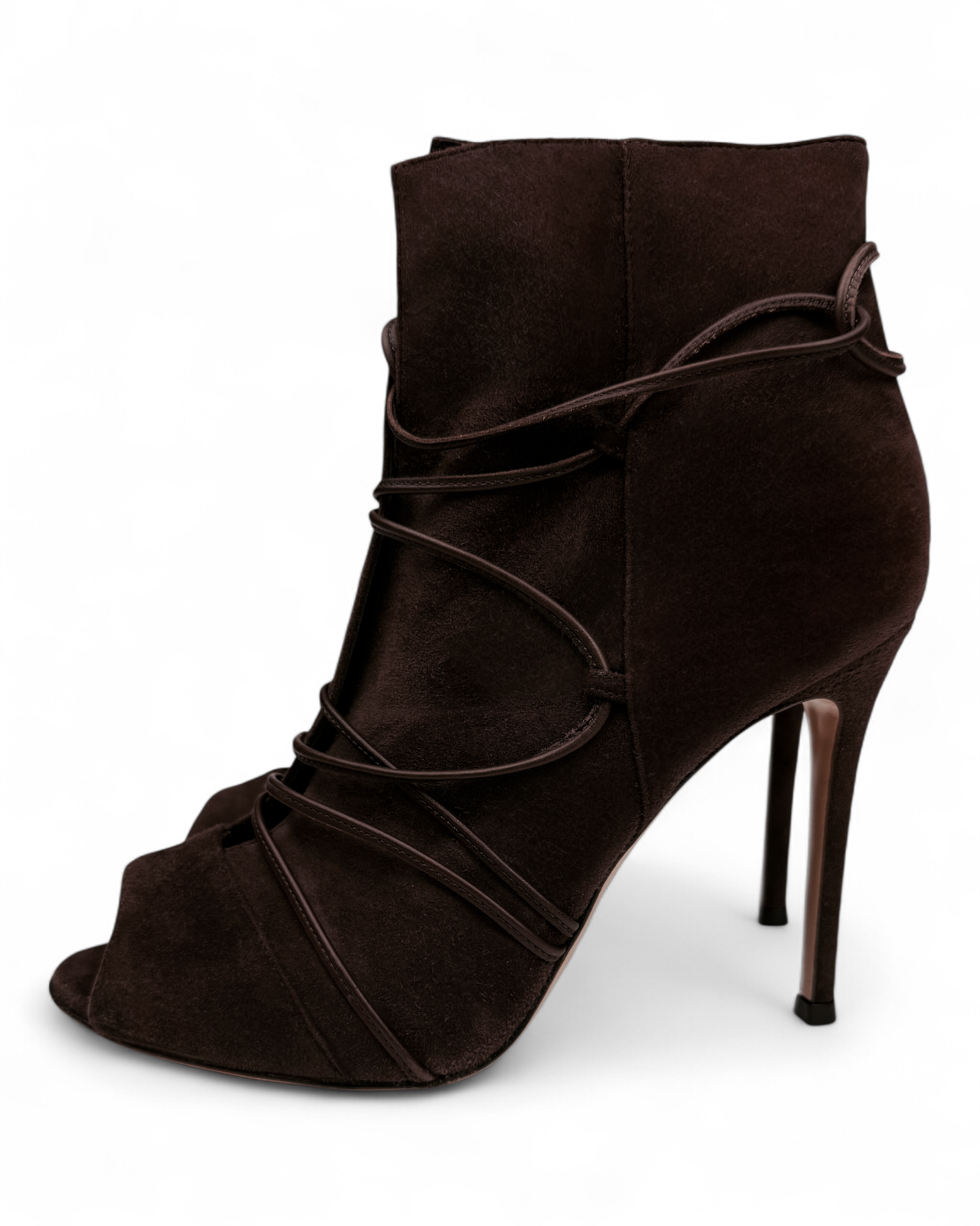 Peep-toe Suede Ankle Boots – Brown 37.5 | Gianvito Rossi