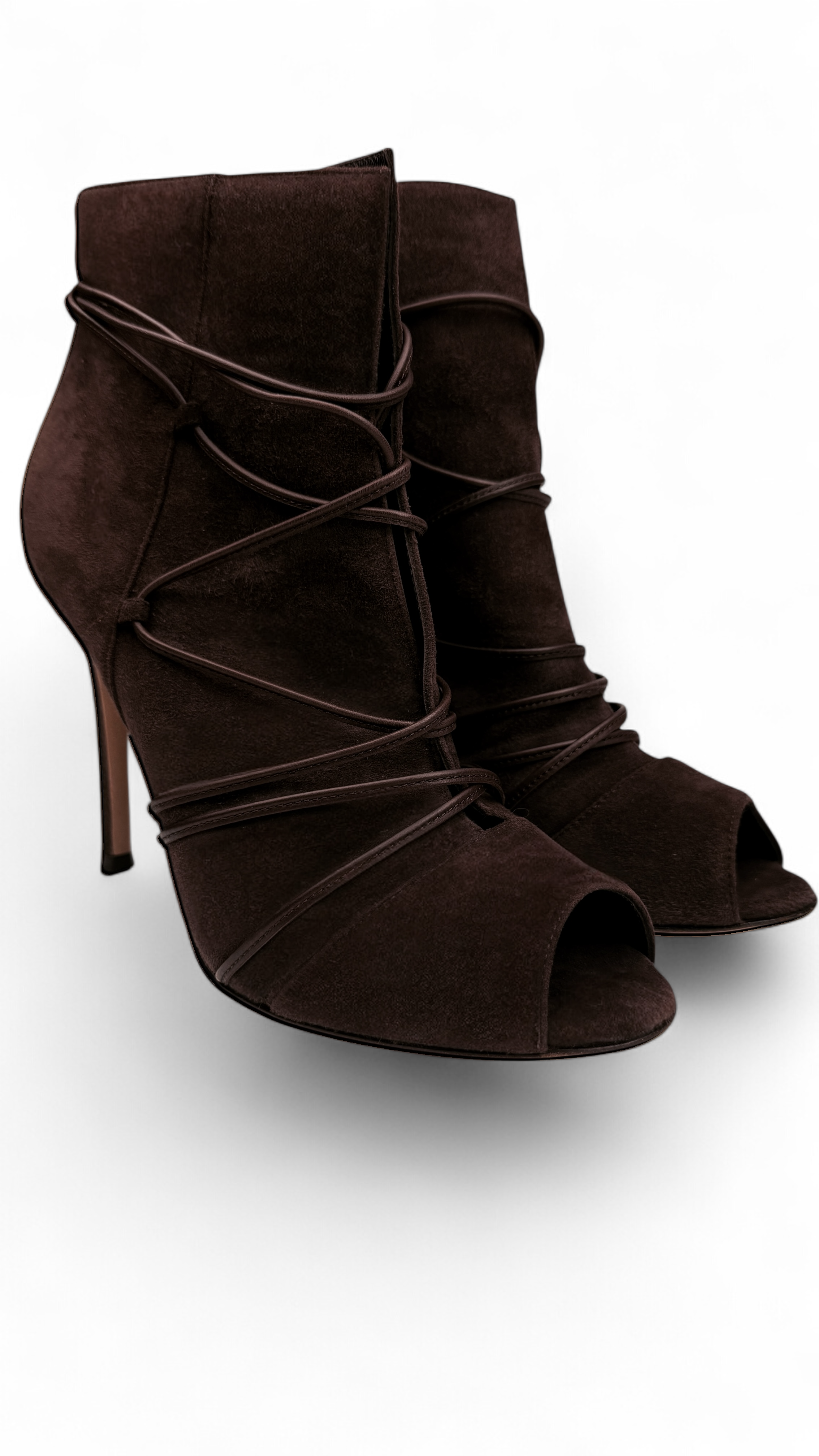 Peep-toe Suede Ankle Boots – Brown 37.5 | Gianvito Rossi