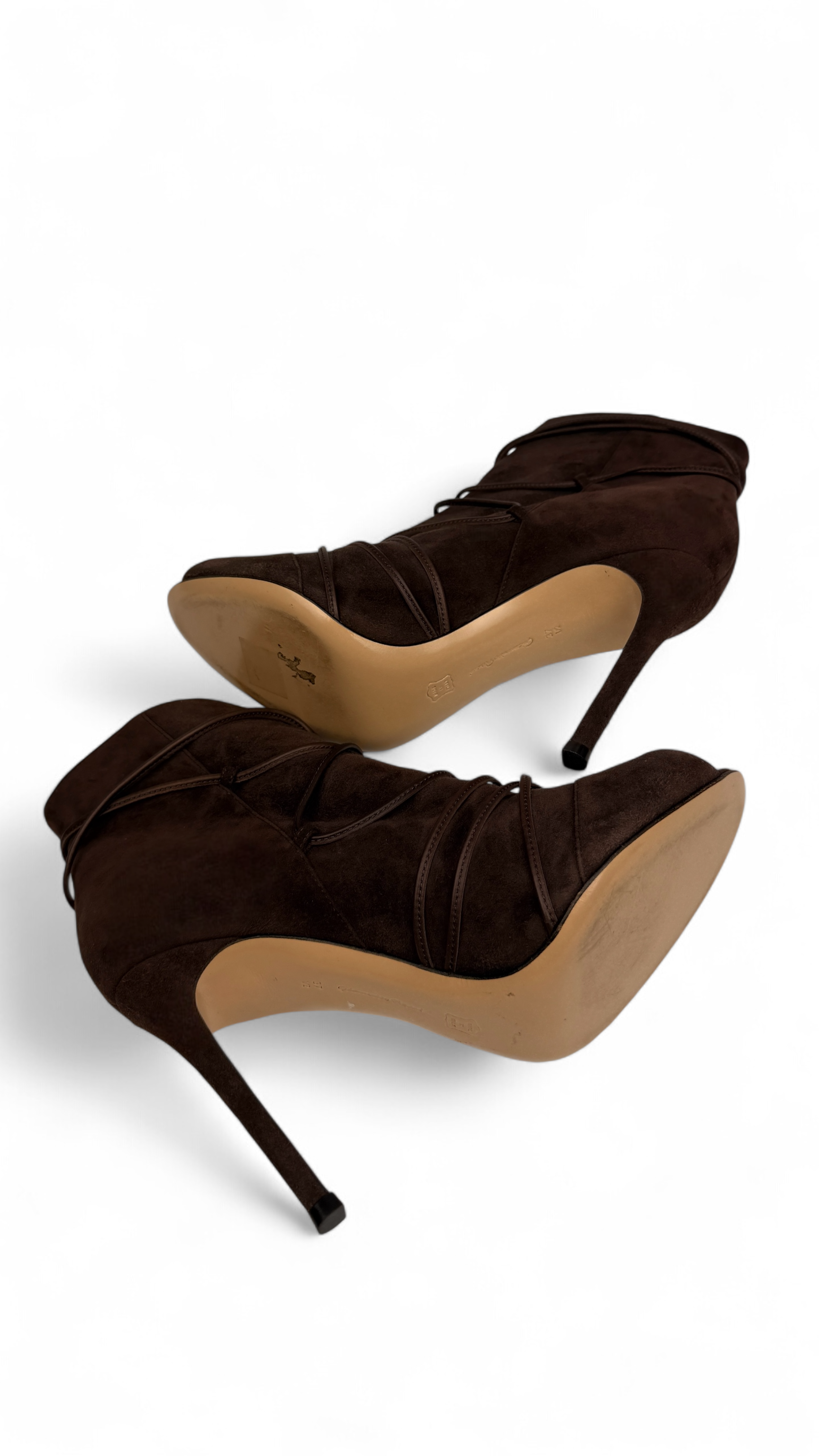Peep-toe Suede Ankle Boots – Brown 37.5 | Gianvito Rossi