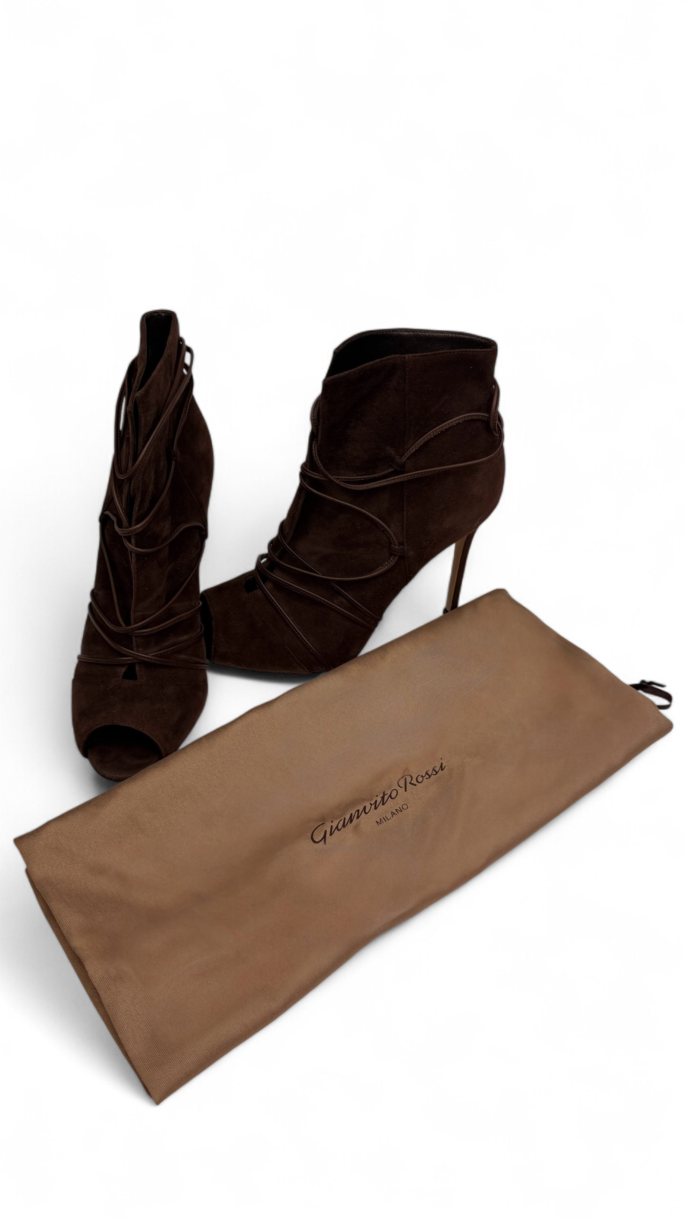 Peep-toe Suede Ankle Boots – Brown 37.5 | Gianvito Rossi