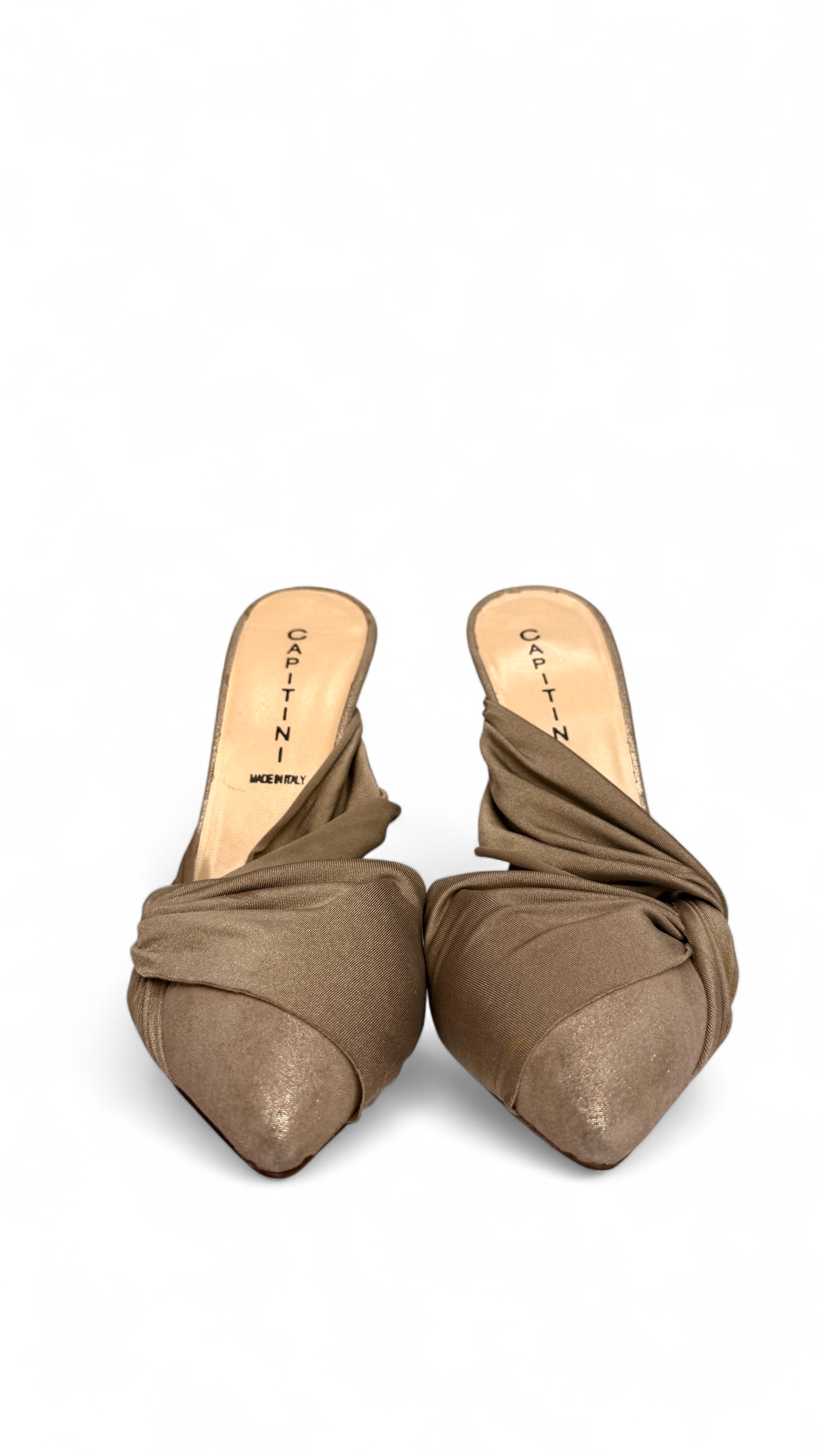 Glitter Fabric Pointed-toe Mules Size 37 – Taupe | CAPITINI