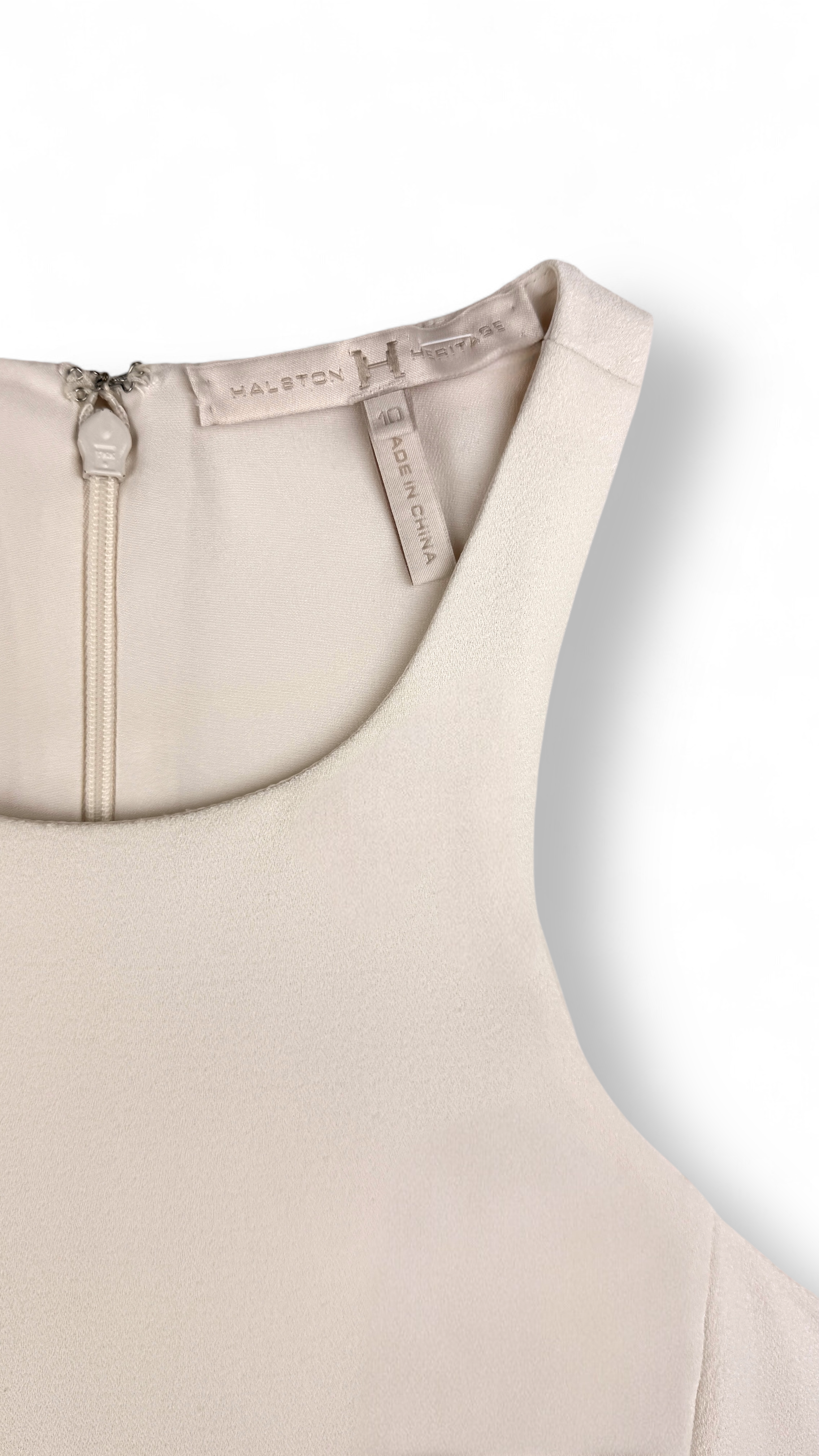 Ivory dress with floral cut-out hem – size 10 | Halston Heritage
