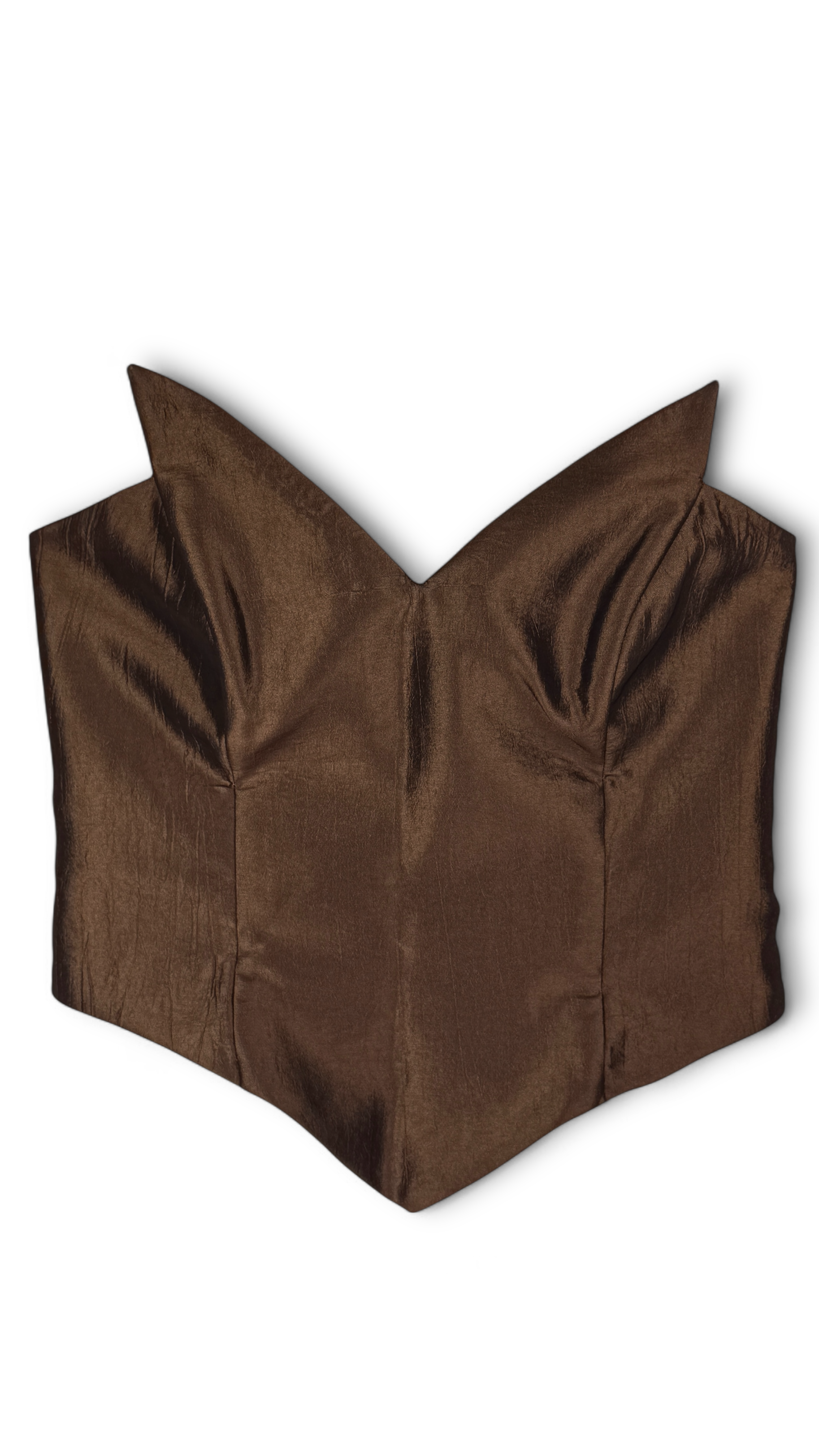 Front view of metallic brown structured corset top Santiago Sanchez