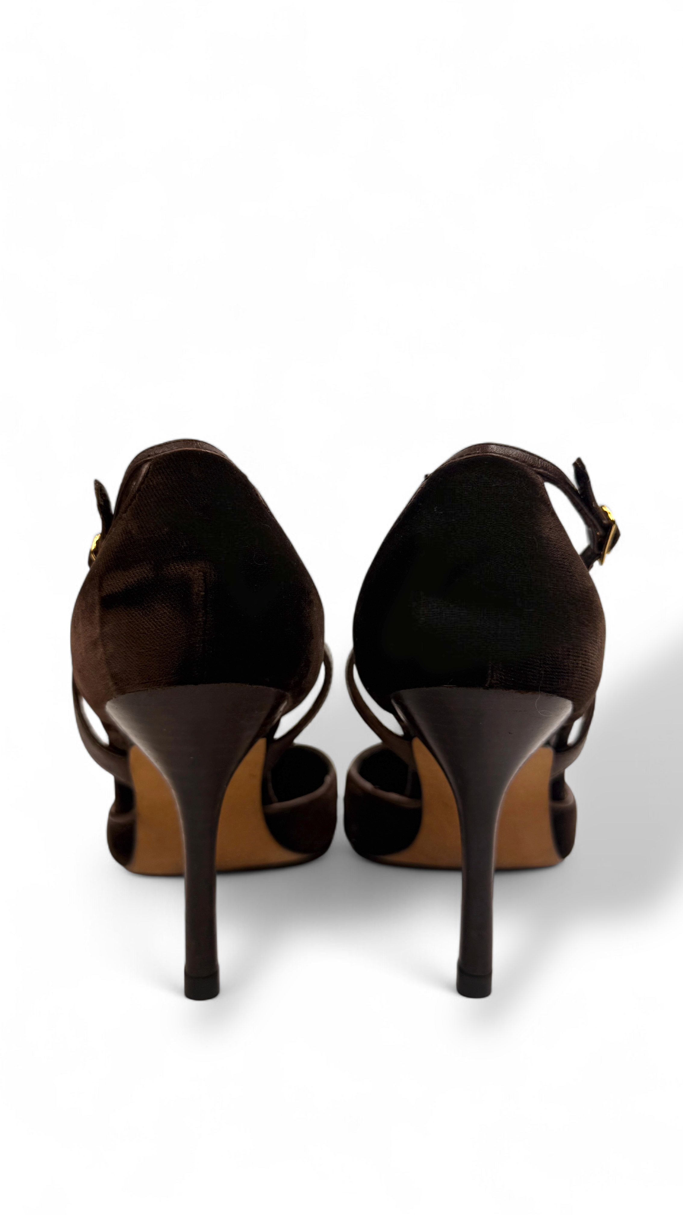 Velvet T-Strap Heels with Golden Stitching – Size 38 | Kurt Geiger