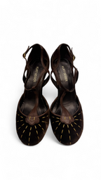 Velvet T-Strap Heels with Golden Stitching – Size 38 | Kurt Geiger
