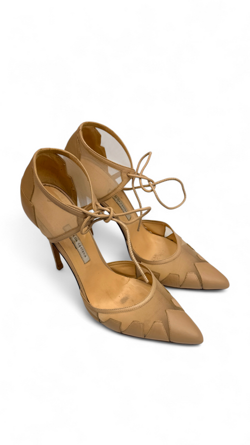 Beige Mesh & Leather Lace-Up Pumps – Size 40 | Bionda Castana