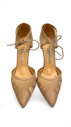 Beige Mesh & Leather Lace-Up Pumps – Size 40 | Bionda Castana