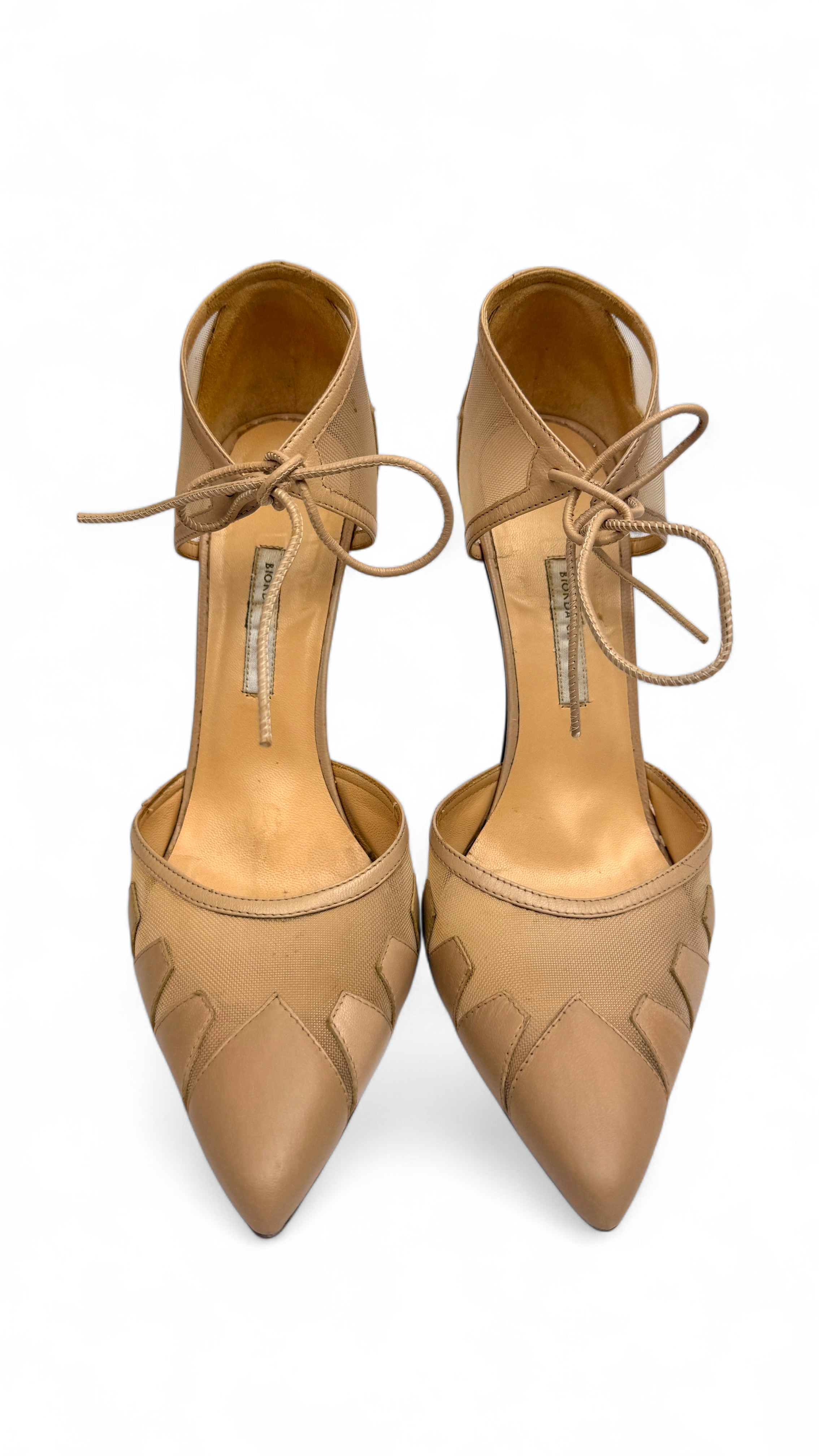 Beige Mesh & Leather Lace-Up Pumps – Size 40 | Bionda Castana