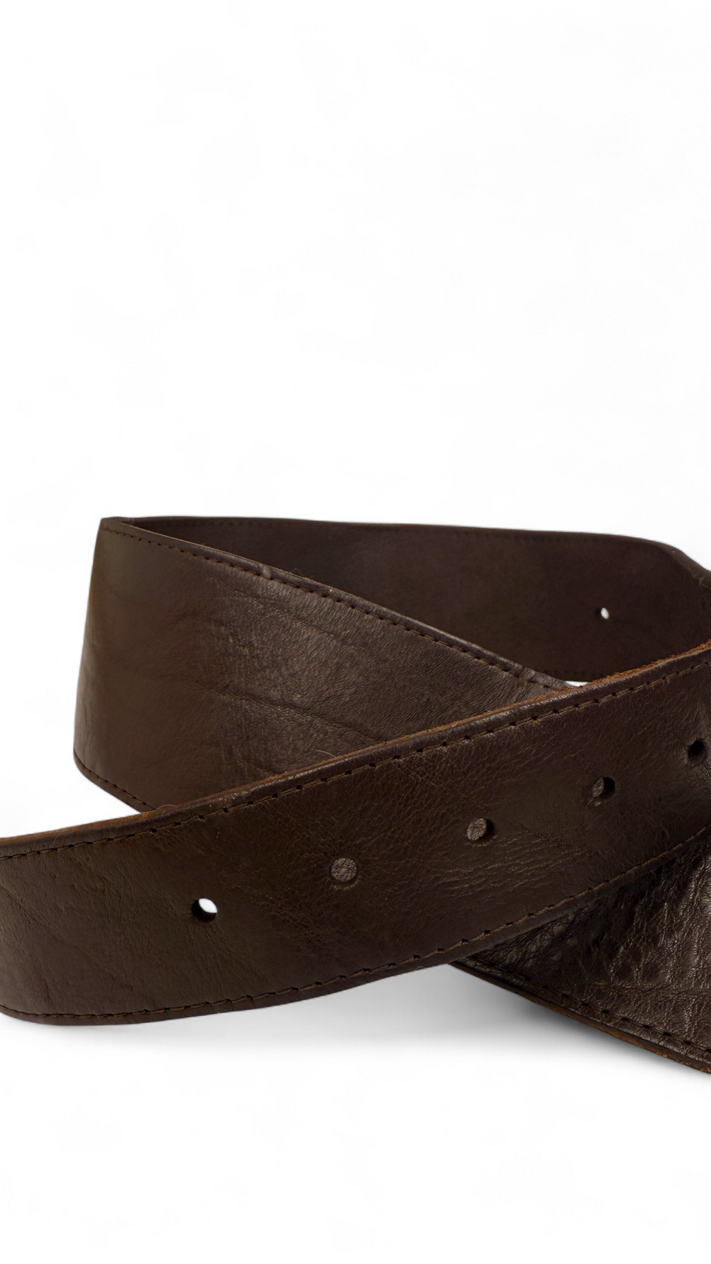 Wide genuine leather belt in dark brown with aged brass buckle – Size 95