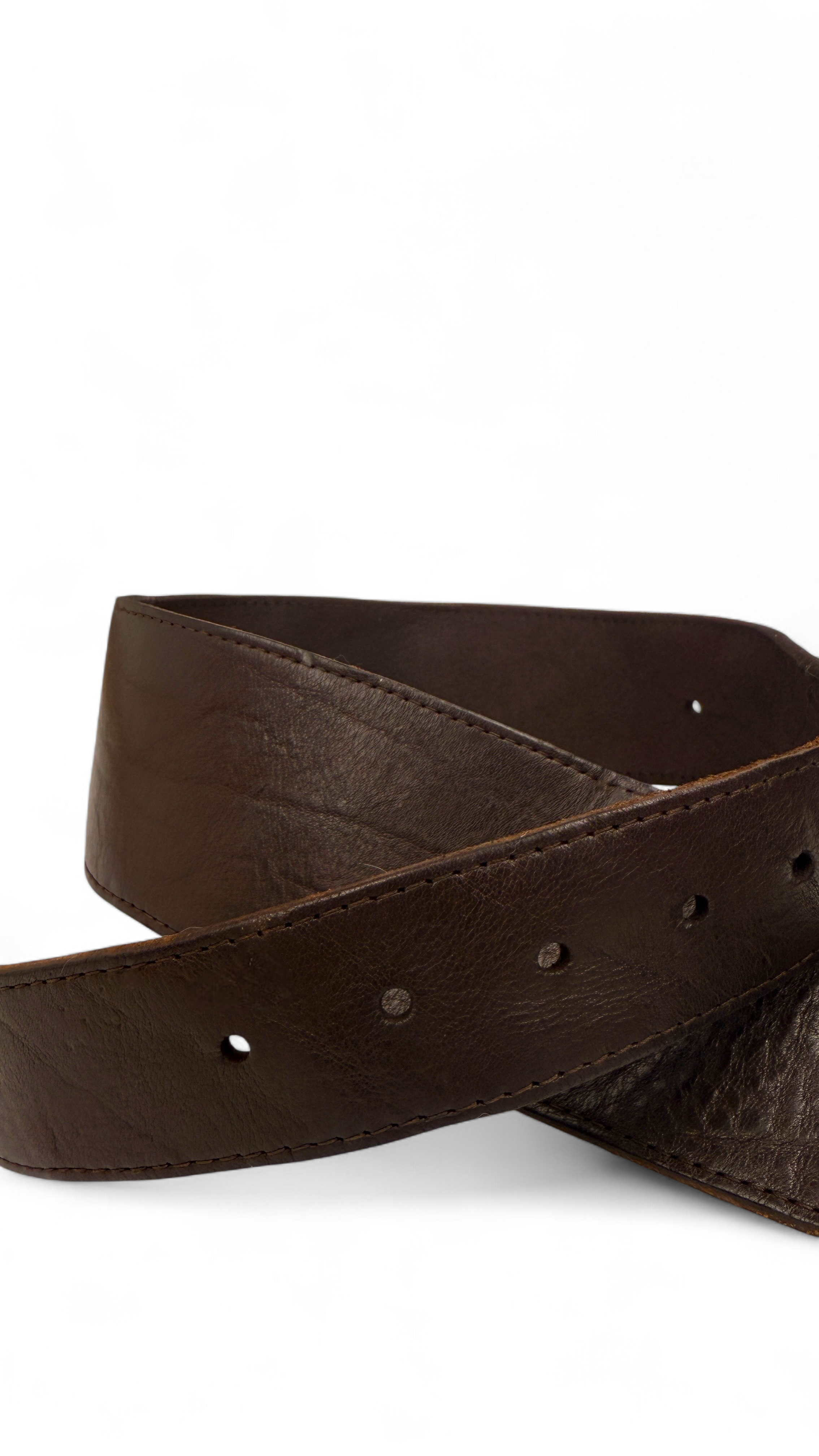 Wide genuine leather belt in dark brown with aged brass buckle – Size 95