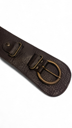 Wide genuine leather belt in dark brown with aged brass buckle – Size 95